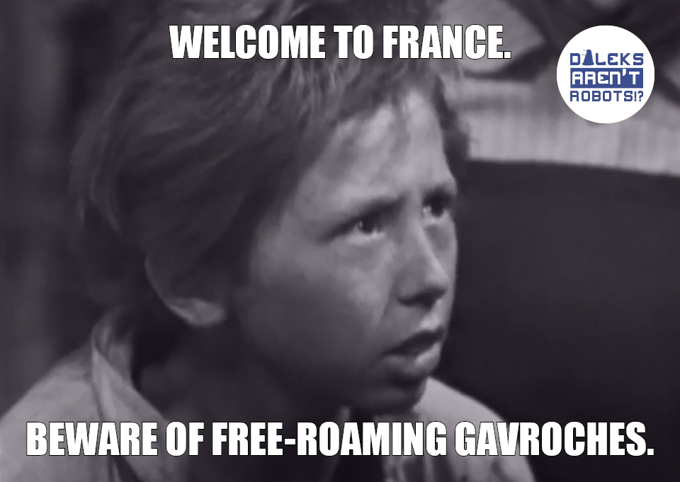 (Image of French child looking worried) Welcome to France. Beware of free-roaming Gavroches.
